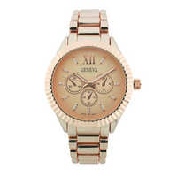 Round Face Lady Link Watch With Gear Tooth Dial(Rosegold)