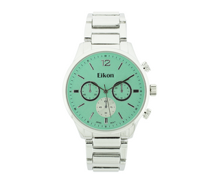 Round Face Lady Link Watch With 3 Small Eyes (Silver)